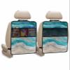 2 Pack Kick Mat Back Seat Protectors, Abstract Turquoise Waterproof & Stain Proof Universal Car Seat Back Protector Backseat Organizer For Kids Pets, Shabby Chic Summer Grey Beach Wave view 1