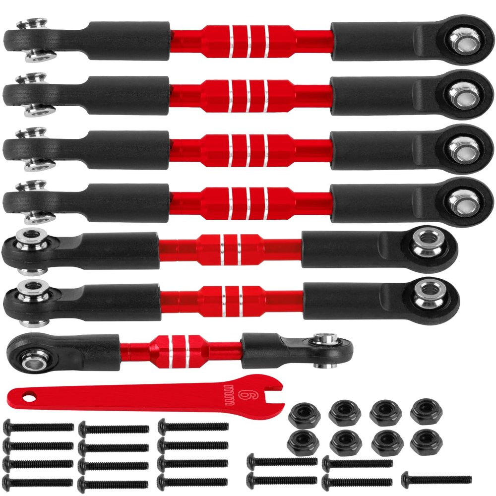 RCHuiWow RC Turnbuckles Camber Links Upgrades Part for 1/10 Slash 2WD(VXL),Rustler 2WD(VXL),Stampede 2WD(VXL),Bandit 2WD(VXL),Alloy Aluminium Adjustable Turnbuckles Links Hops up,7pcs,Red