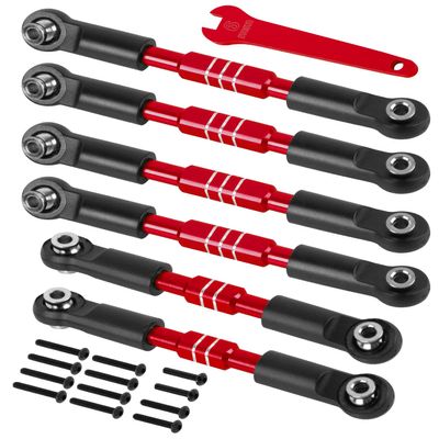 RCHuiWow RC Aluminium Turnbuckles Camber Links Upgrades Part for 1/10 Big Rock V3 3S BLX,1/8 Typhon 3S BLX,Typhon Mega 550,Alloy Tie Rods & Turnbuckles Hops Up,Red