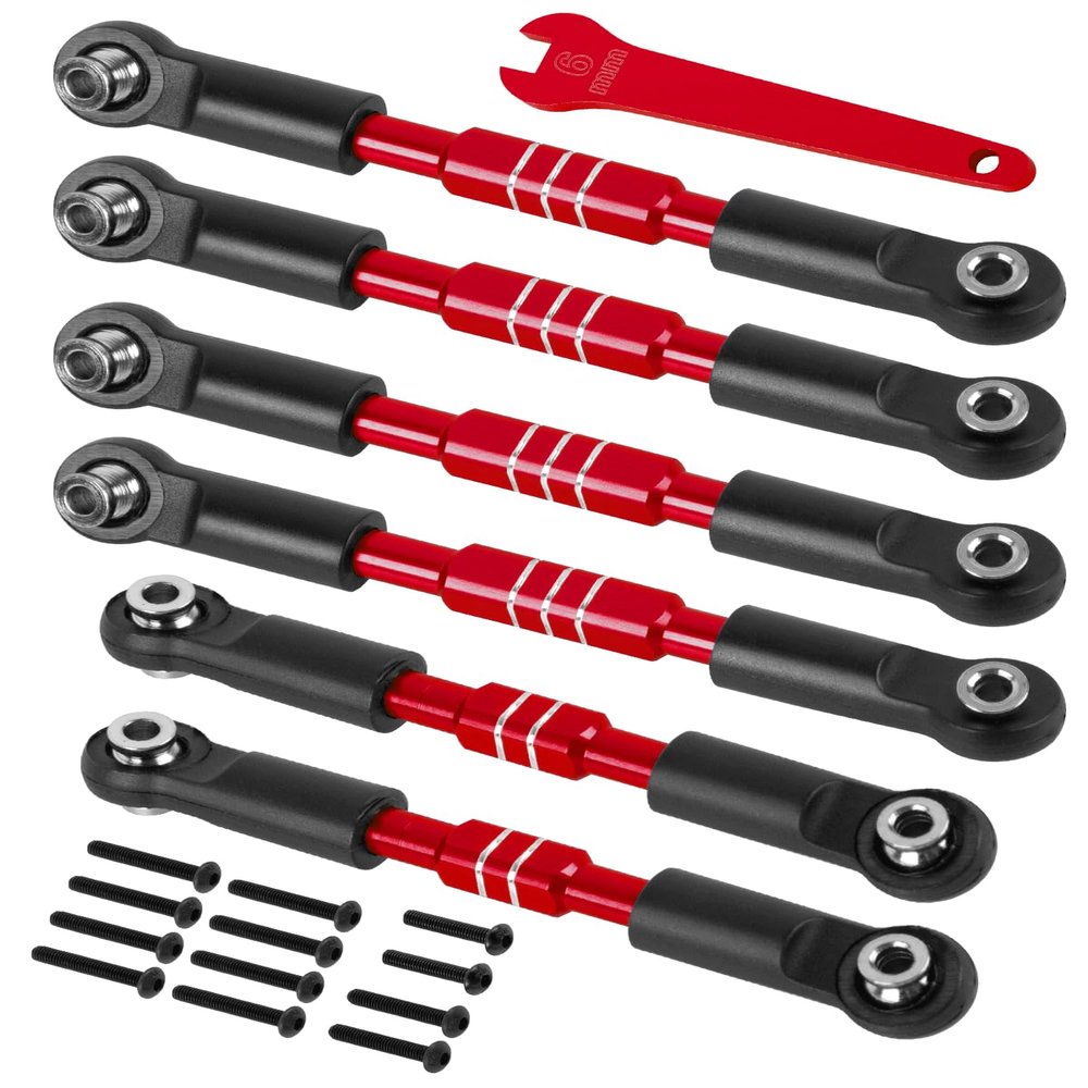 RCHuiWow RC Aluminium Turnbuckles Camber Links Upgrades Part for 1/10 Big Rock V3 3S BLX,1/8 Typhon 3S BLX,Typhon Mega 550,Alloy Tie Rods & Turnbuckles Hops Up,Red