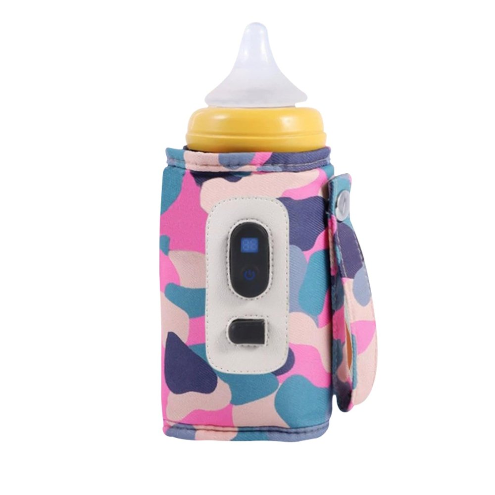 HEVOY Portable USB Bottle Warmer, Baby Bottle Insulation Cover Bottle Warmer, Adjustable Milk Warmer with Temperature Control (Camouflage Pink)
