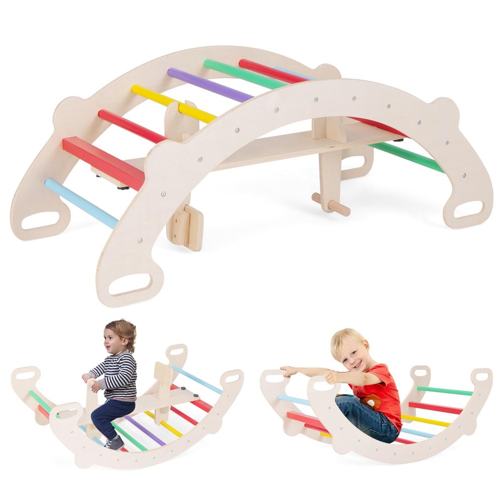 GLACER Rocking Horse Climber, 4-in-1 Multifunctional Multifunctional Rocking Horse Arch w/Arch Climber, Crawling Tunnel, Rocking Horse, Rocking Arch, Rainbow Arch Toy for Boys & Girls 1-5 Years Old