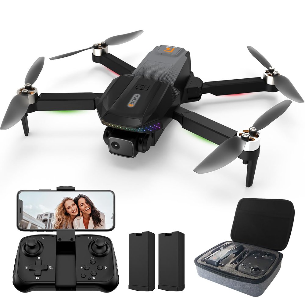 LYOOGO 1080P Camera Drone for Adults, Brushless Motor FPV Foldable Quadcopter with 2 Batteries for 50 Mins Flight, One-Key Start, Altitude Hold, 360 Flip, Carrying Case