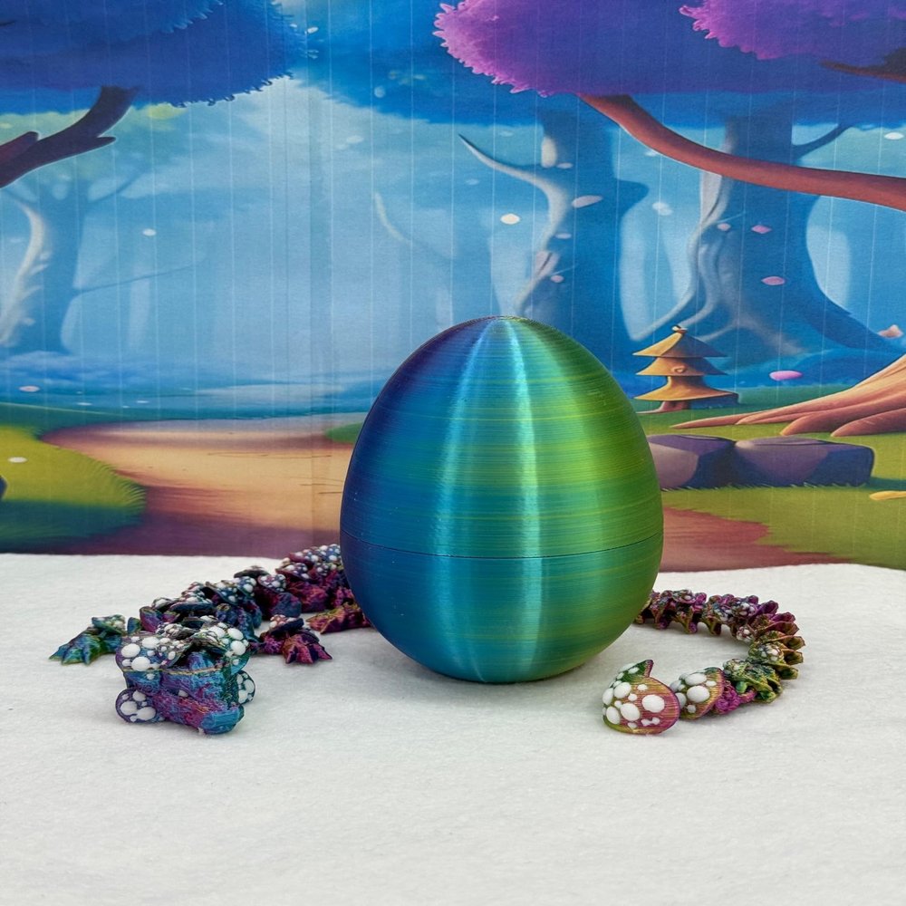 3D Printed Mushroom Dragon with Dragon Egg, Articulated Dragon, 12" Red Yellow Blue Mushroom Dragon, Fidget ADHD Desk Toy D025-RYB-CLS