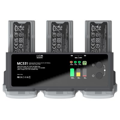200W DJI Air 3/3S Battery Charger Hub 3-Channel Parallel Fast Charging Dual USB-C Input for DJI Air 3/3S Drone/RC, App Control/Storage/Discharge/LED Display