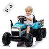 24V Kids Ride on Tractor with Trailer, 400W Motor Boost Power Torque Remote Control, Electric Car for Kids with Three Speeds Adjustable, USB, MP3, Bluetooth, LED Lights, Safety Belt, Blue view 1