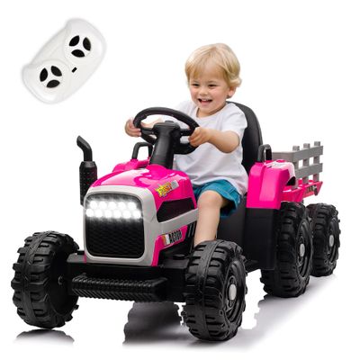 24V Kids Ride on Tractor with Trailer, 400W Motor Boost Power Torque Remote Control, Electric Car for Kids with Three Speeds Adjustable, USB, MP3, Bluetooth, LED Lights, Safety Belt, Rose Red
