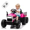 24V Kids Ride on Tractor with Trailer, 400W Motor Boost Power Torque Remote Control, Electric Car for Kids with Three Speeds Adjustable, USB, MP3, Bluetooth, LED Lights, Safety Belt, Rose Red view 1