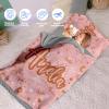 Evulum Personalized Toddler Nap Mat for Daycare - Kids Girls Sleeping Bag with Pillow and Blanket for Preschool Kindergarten, Custom Name Extra Large Nap Mats Pink view 3