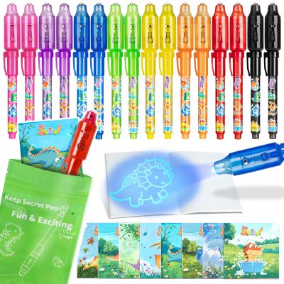 Invisible Ink Pens, 16 Pack Spy Magic Markers Pen with UV Light & Notebook Set, Secret Message Ink Pen Party Favors for Kids 4-12, Boy Birthday Gift Classroom Prizes Goody Bag Stuffers Supplies
