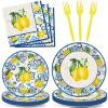 100Pcs Capri Lemon Paper Plates and Napkins Lemon Birthday Party Decoration Disposable Summer Citrus Fruit Themed Tableware Dinnerware Set for Yellow Lemon Baby Shower Party Supplies Serve 25 view 1