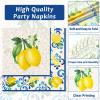 100Pcs Capri Lemon Paper Plates and Napkins Lemon Birthday Party Decoration Disposable Summer Citrus Fruit Themed Tableware Dinnerware Set for Yellow Lemon Baby Shower Party Supplies Serve 25 view 4