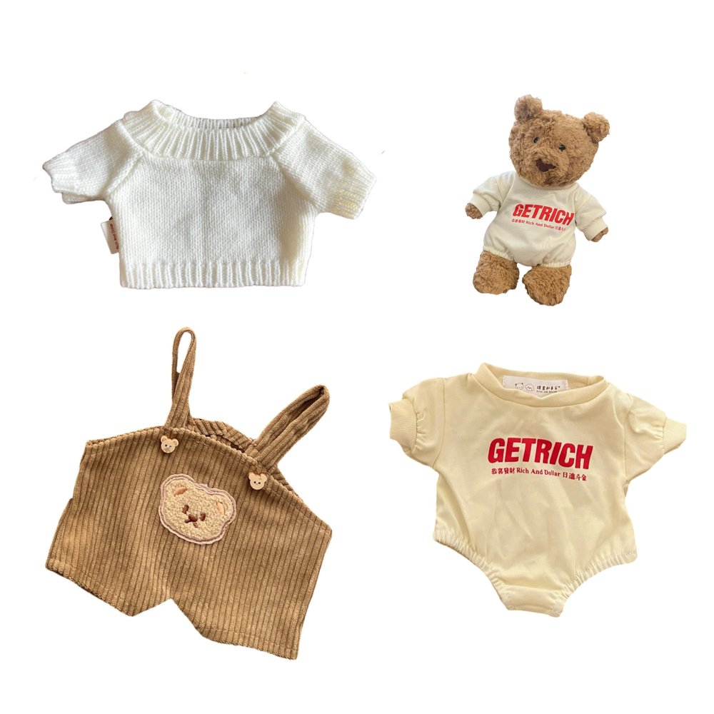 LICHADUOLE 9-12''/30cm Teddybear Clothes Set - Knit Sweater+Overalls+Chinese-Style Romper(NO Doll)