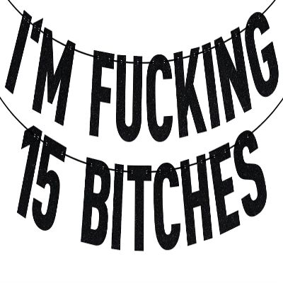 Black Glitter I'm Fucking 15 Bitches Banner, Happy 15th Birthday/Holy Shit You're 15, Funny 15th Birthday Party Decorations Supplies