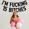 Black Glitter I'm Fucking 15 Bitches Banner, Happy 15th Birthday/Holy Shit You're 15, Funny 15th Birthday Party Decorations Supplies view 4