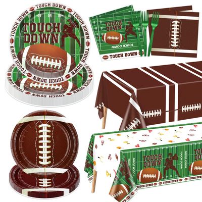 Football Party Decorations - 82Pcs Supplies Including Plates, Napkins, Tablecloth for Kids Fans Tailgate Gameday Birthday Party, Serves 20