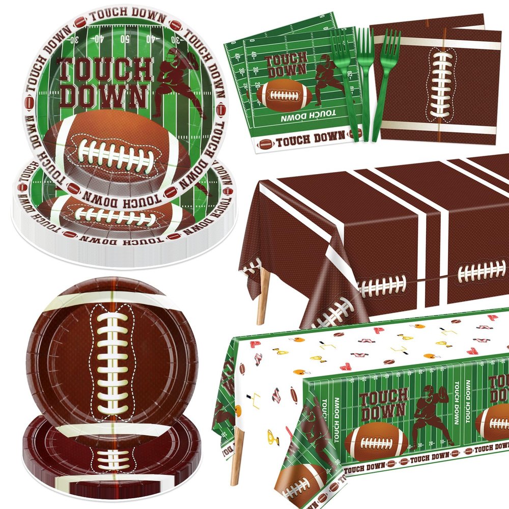 Football Party Decorations - 82Pcs Supplies Including Plates, Napkins, Tablecloth for Kids Fans Tailgate Gameday Birthday Party, Serves 20