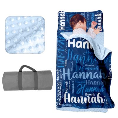 Evulum Custom Toddler Nap Mat for Daycare Kids Boys Sleeping Bag with Pillow and Blanket for Preschool Kindergarten, Personalized Name Monogrammed Nap Mats Deep Blue