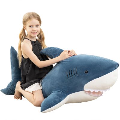 MorisMos 51inch Giant Shark Stuffed Animal, Large Shark Plush Toy Pillow Gift for Kids, Girlfriend, Blue