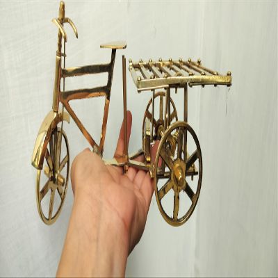 ToysCentral Basics Brass Mini Cycle Cart Miniature, Captivating Artistry, Nostalgic Indian Street Vendor Cart, Golden