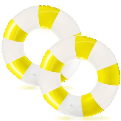 2PCS Pool Floats for Adult Striped Swim Ring Pool Floaties Inflatable Large Swimming Pool Raft Party Water Girls Boys Summer Beach Lounger Float Party Supplies (90#Yellow, 2)