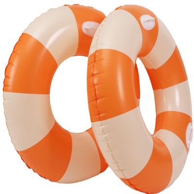 2PCS Orange Striped Pool Floats for Adult 47IN Striped Swim Ring Pool Floaties Inflatable Swimming Pool Raft Party Water Pool Float Summer Beach Lounger Float Party Supplies (120#Orange,2)