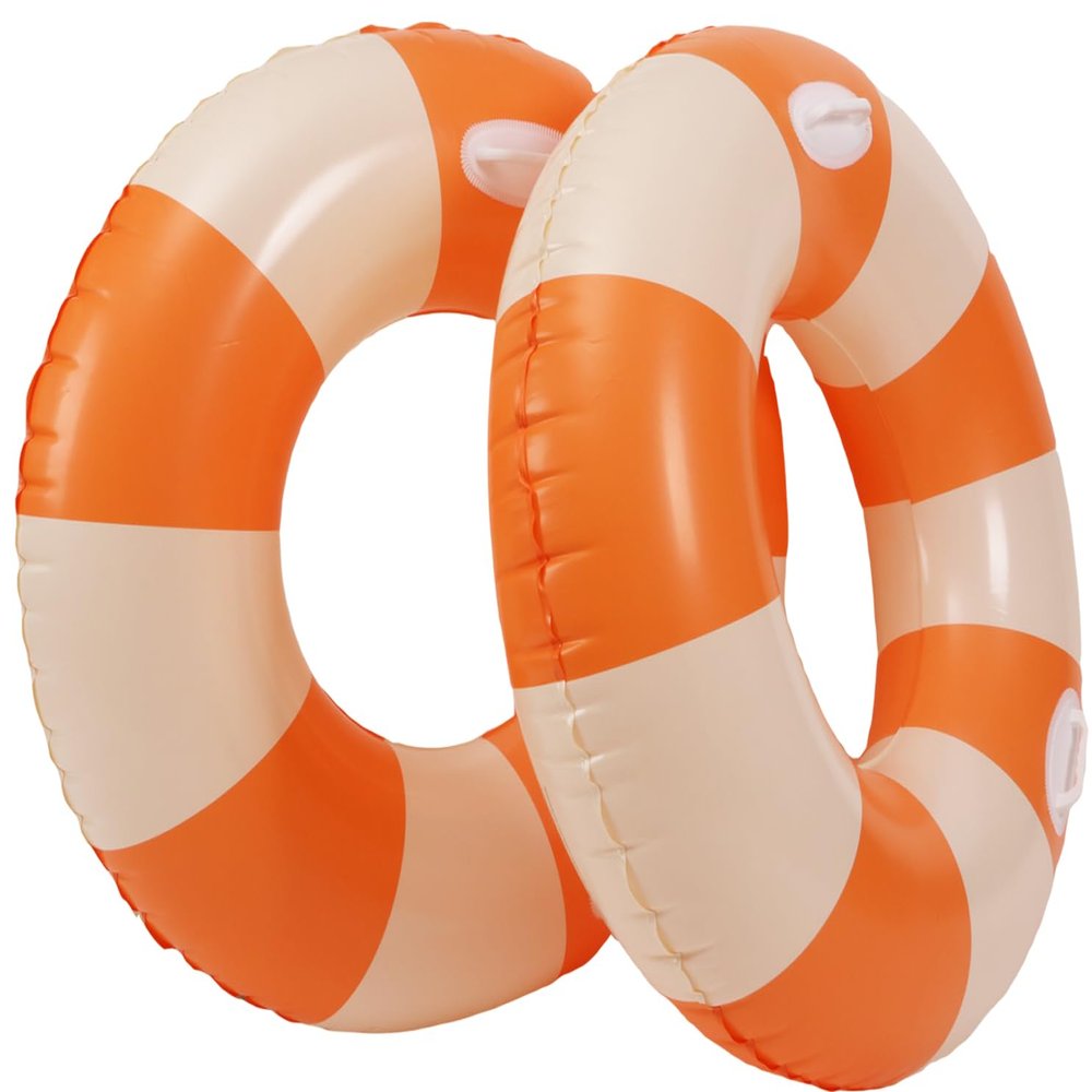 2PCS Orange Striped Pool Floats for Adult 47IN Striped Swim Ring Pool Floaties Inflatable Swimming Pool Raft Party Water Pool Float Summer Beach Lounger Float Party Supplies (120#Orange,2)
