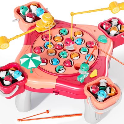 NIPLOOOW Magnetic Fishing Game Toys, Rotating Board Game with Music Including 48 Fishes and 8 Fishing Poles, Party Game Toys for Kids Age 4 5 6 7 8 and Up
