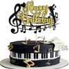 1 PCS Music Happy Birthday Cake Topper Black Gold Glitter Musical Symbol Note Microphone Music Lover Birthday Cake Pick for Concert Singer Theme Party Cake Decoration Supplies view 1