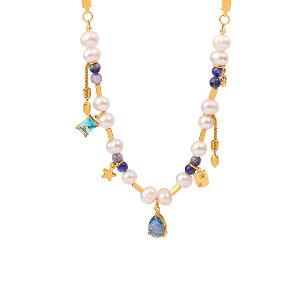 French Retro Style Necklace,Freshwater Pearl Necklace,Nature Pearl Choker Necklace White Pearl Charm Freshwater Pearl Necklace,Multicolor Stone Collarbone Pendant Necklaces,for Women Gifts (A1)