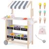 HONEY JOY Kids Ice Cream Cart, Wooden Grocery Store Playset w/6 Pieces Play Food, Realistic Bell & Food Scale, Chalkboard, Pretend Play Dessert Shop Counter Stand Truck, Gift for Boys Girls view 1