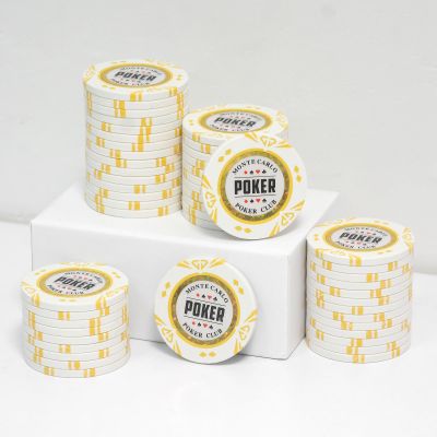 JIESITE 14 Gram Clay Poker Chips Monte Carlo Poker Chips Casino Grade Poker Chip Blank Chips for Texas Hold'em, Blackjack Poker Games Pack of 50 Pieces (K White)