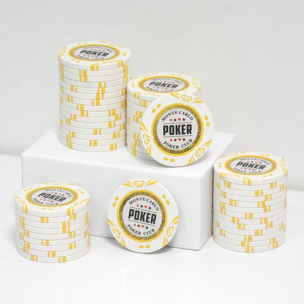 JIESITE 14 Gram Clay Poker Chips Monte Carlo Poker Chips Casino Grade Poker Chip Blank Chips for Texas Hold'em, Blackjack Poker Games Pack of 50 Pieces (K White)