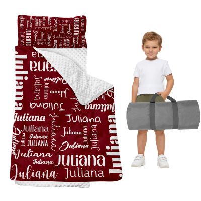 Duckbe Toddler Daycare Nap Mat - Preschool Sleeping Bag with Pillow and Blanket, Custom Preschool Nap Gift for Kids, Comfortable & Cozy Nap Mat for Toddler Girl and Boy, Dark Red & White