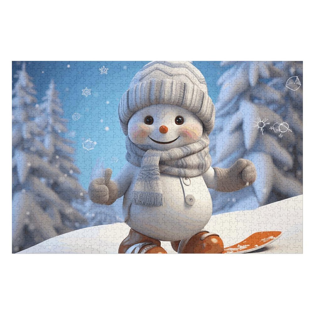 1000 PCS Jigsaw Puzzle for Adults Wooden Challenging Puzzle Cute Snowboard Snowman Custom Personalized Picture Puzzle for Adults & Kids Family Game Nights Wooden Puzzle