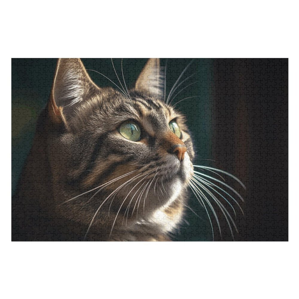 1000 PCS Jigsaw Puzzle for Adults Wooden Challenging Puzzle Tabby Cat Pictures Custom Personalized Picture Puzzle for Adults & Kids Family Game Nights Wooden Puzzle
