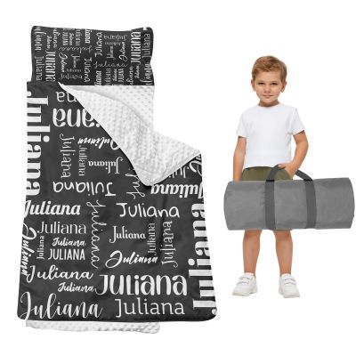 Duckbe Toddler Daycare Nap Mat - Preschool Sleeping Bag with Pillow and Blanket, Custom Preschool Nap Gift for Kids, Comfortable & Cozy Nap Mat for Toddler Girl and Boy, Grey & White