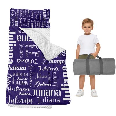 Duckbe Toddler Daycare Nap Mat - Preschool Sleeping Bag with Pillow and Blanket, Custom Preschool Nap Gift for Kids, Comfortable & Cozy Nap Mat for Toddler Girl and Boy, Dark Purple & White