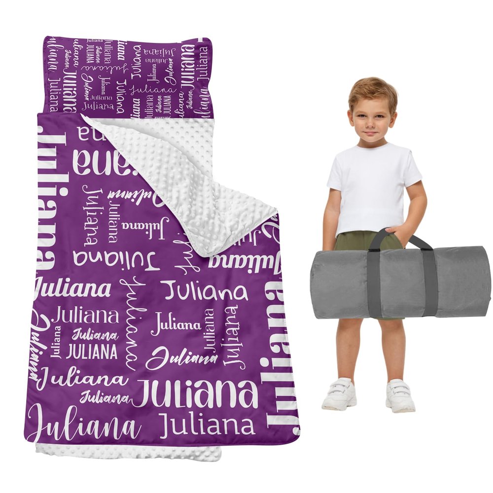Duckbe Toddler Daycare Nap Mat - Preschool Sleeping Bag with Pillow and Blanket, Custom Preschool Nap Gift for Kids, Comfortable & Cozy Nap Mat for Toddler Girl and Boy, Orchid & White