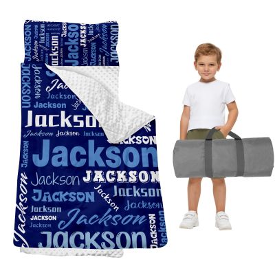 Duckbe Toddler Daycare Nap Mat - Preschool Sleeping Bag with Pillow and Blanket, Custom Preschool Nap Gift for Kids, Comfortable & Cozy Nap Mat for Toddler Girl and Boy, Navy & Blue