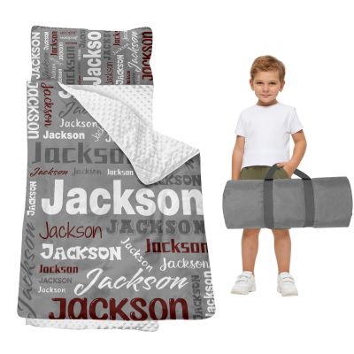 Duckbe Toddler Nap Mat - Preschool Sleeping Bag with Pillow and Blanket, Customizable, Light Grey & White