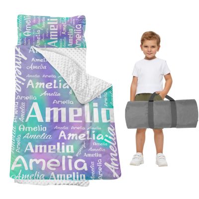 Duckbe Toddler Daycare Nap Mat - Preschool Sleeping Bag with Pillow and Blanket, Customizable Nap Mat for Toddler Girls and Boys, Green Mixed with Purple