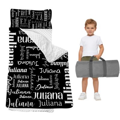 Duckbe Toddler Daycare Nap Mat - Preschool Sleeping Bag with Pillow and Blanket, Custom Preschool Nap Gift for Kids, Comfortable & Cozy Nap Mat for Toddler Girl and Boy, Black & White