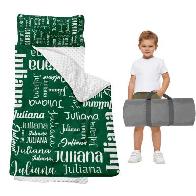 Duckbe Toddler Daycare Nap Mat - Preschool Sleeping Bag with Pillow and Blanket, Custom Preschool Nap Gift for Kids, Comfortable & Cozy Nap Mat for Toddler Girl and Boy, Green & White