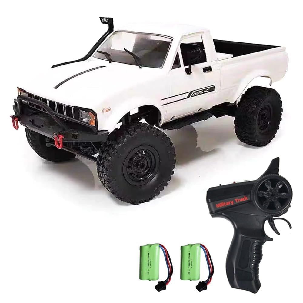 Dodoore RC Truck 1/16 RC Rock Crawler, WPL C24 4x4 RC Pickup Truck, 2.4GHz Remote Control Car, All Terrain Off Road RC Climbing Car with Headlights and 2 Batteries for Adults (White)