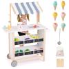 Costzon Kids Pretend Play Grocery Store, Wooden Ice Cream Cart Toy Set for Kids with Ice Cream Making Counter, Scale, Bell, Display Shelves, Blackboard, Canopy, Wheels, Gift for Toddlers (White) view 1