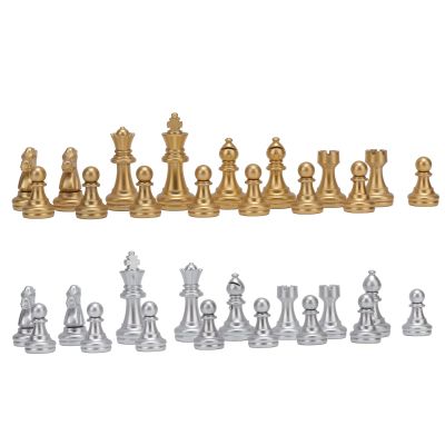 32 Pieces Chessmen Chess Pieces with 1.93in King Figures PS for Adults Kids Toy Gold and Silver