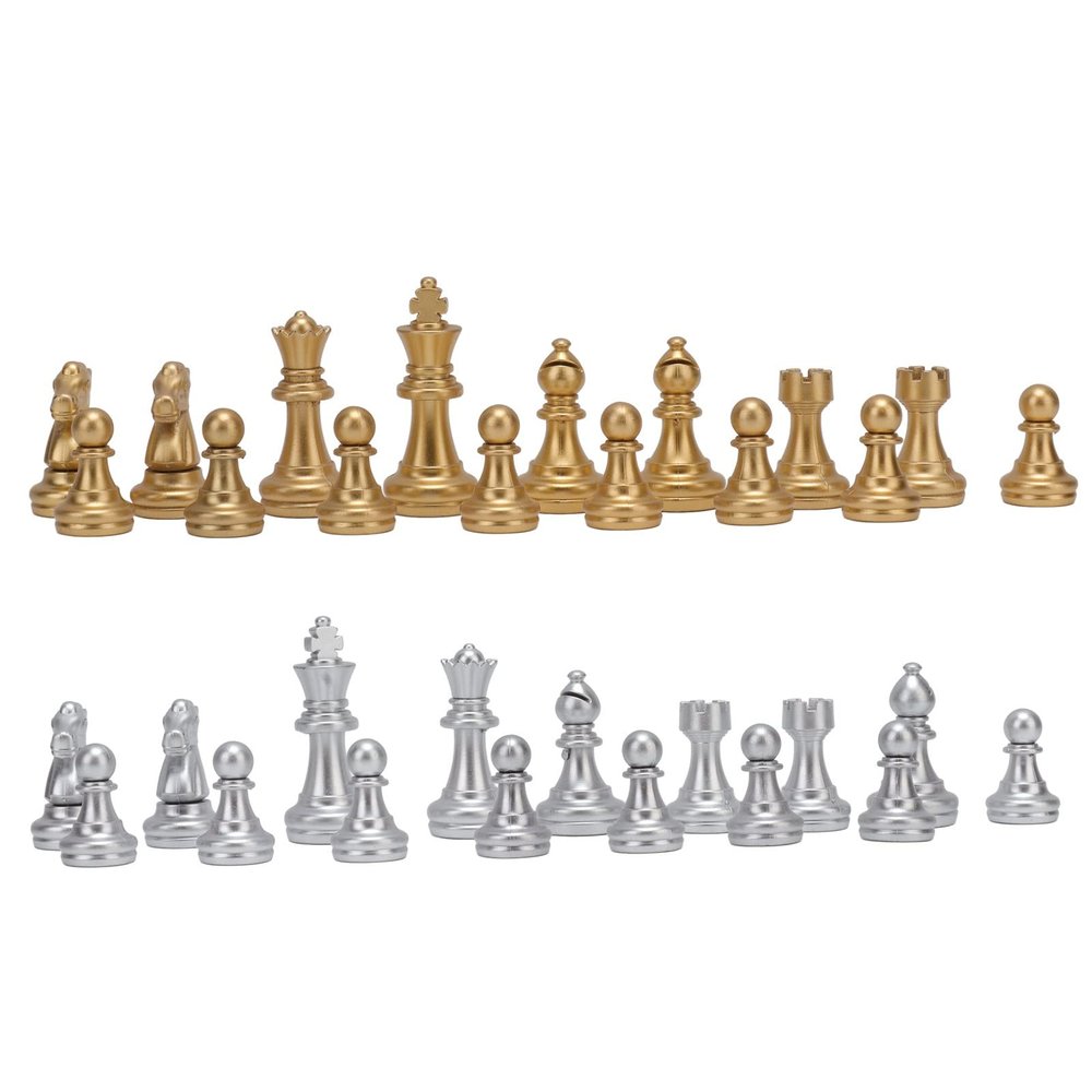 32 Pieces Chessmen Chess Pieces with 1.93in King Figures PS for Adults Kids Toy Gold and Silver