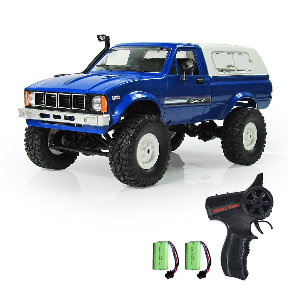 Dodoore RC Truck 1/16 RC Rock Crawler, WPL C24 4x4 RC Pickup Truck, 2.4GHz Remote Control Car, All Terrain Off Road RC Climbing Car with Headlights and 2 Batteries for Adults (Blue)