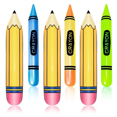 6 Pieces Inflatable Crayon Pencil Balloon Set Multicolor Back to School Party School Decoration for Classroom Playground Indoor Outdoor Birthday Party Decoration Available